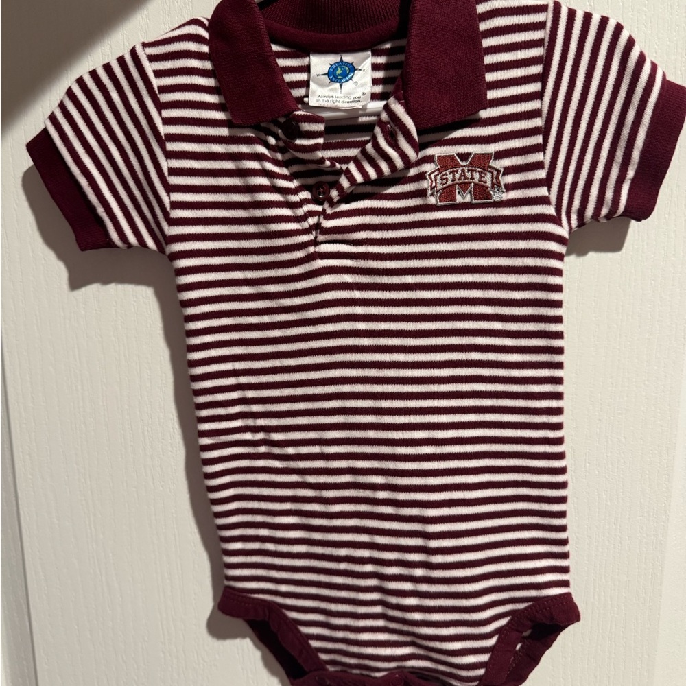 Striped Maroon and White Mississippi State Bulldogs Baby Polo Onesie